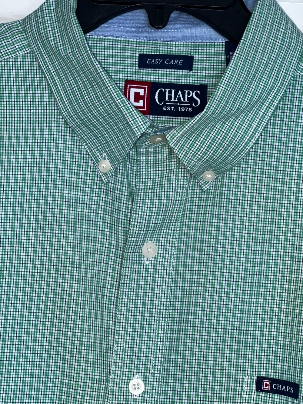 Chaps Men’s Green and White Micro-Check Button-Down Shirt